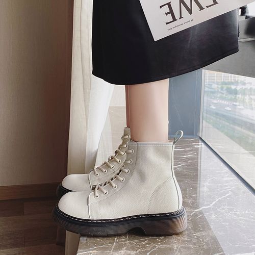 2021秋冬新款真皮白色马丁靴女英伦风大码女靴4143厚底加绒短靴