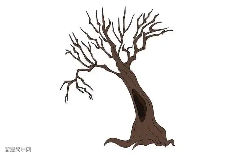 一半茂盛一半枯萎的树简笔画