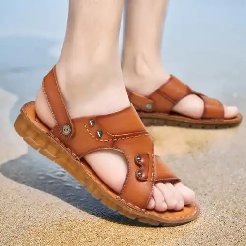 ceba头层牛皮沙滩鞋夏季新款男士休闲真皮凉鞋牛筋软底拖鞋透气鞋子潮