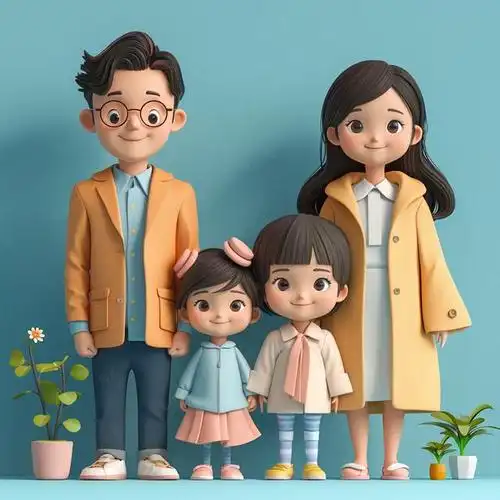 亲子头像|四口之家,戴眼镜专属定制头像