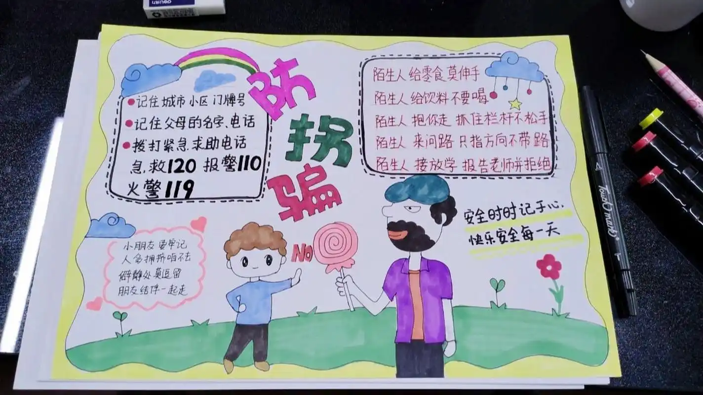 防拐骗手抄报 防拐骗安全小知识防拐防骗安全教育知识 小学防拐骗手