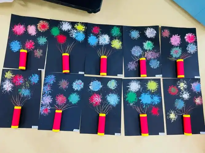 小班创意美术吸管画烟花