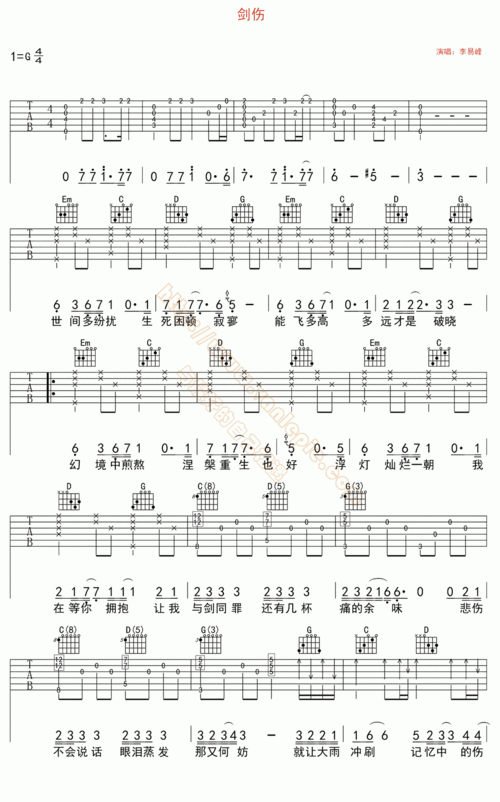 剑伤 吉他谱 -vanlepie-玩乐派