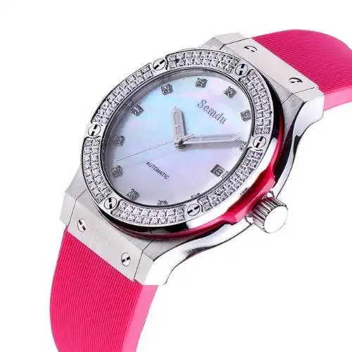 00 semdu 绅度 限量版高端气质女表 全自动 机械 白钻壳白面红皮带