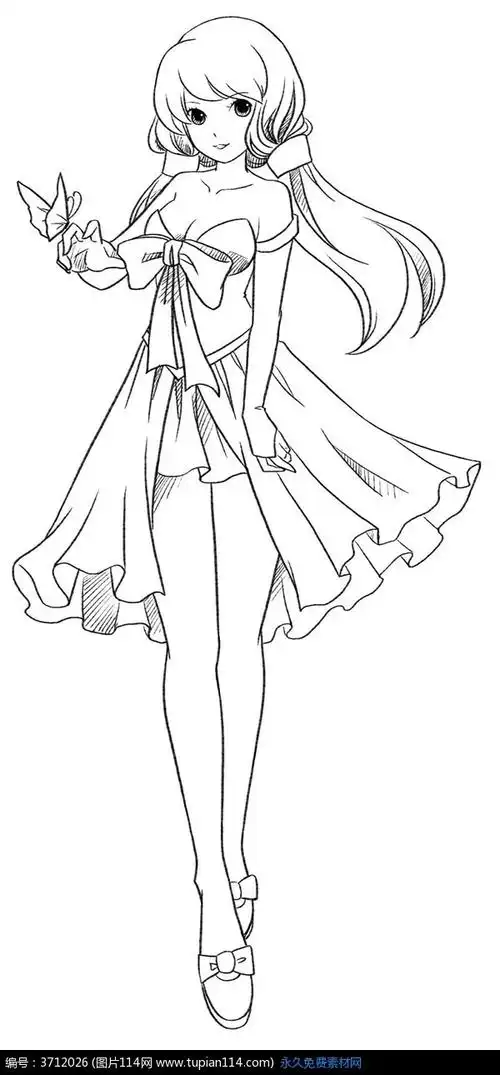 跳舞的女孩线描,这幅画并不是很难画,是动漫中的简笔画.