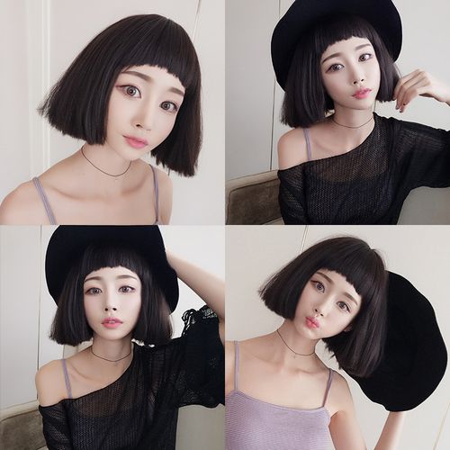 厂家直销假发女短发离子烫bobo头狗啃刘海逼真化纤头套学生波波头