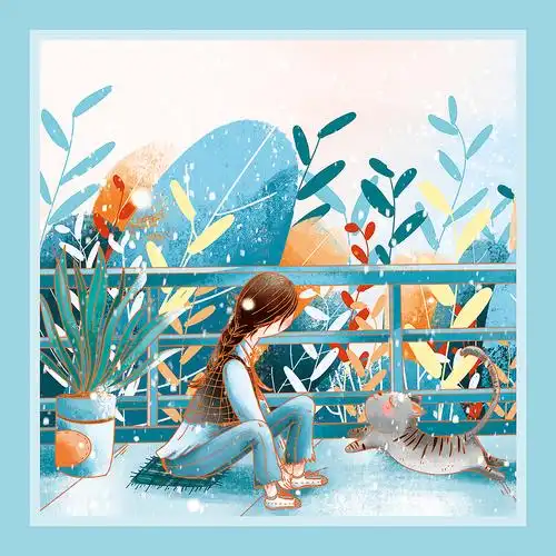 治愈系丝巾 插画师手绘