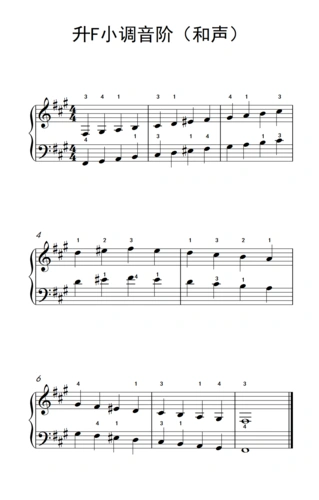 升f小调音阶 和声 儿歌钢琴练习曲 钢琴谱 简谱