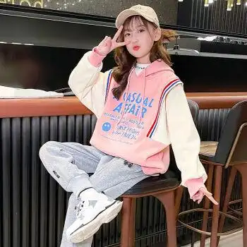 女童春装套装加绒衣服10岁12洋气9春秋8大童秋装儿童女孩加厚秋冬