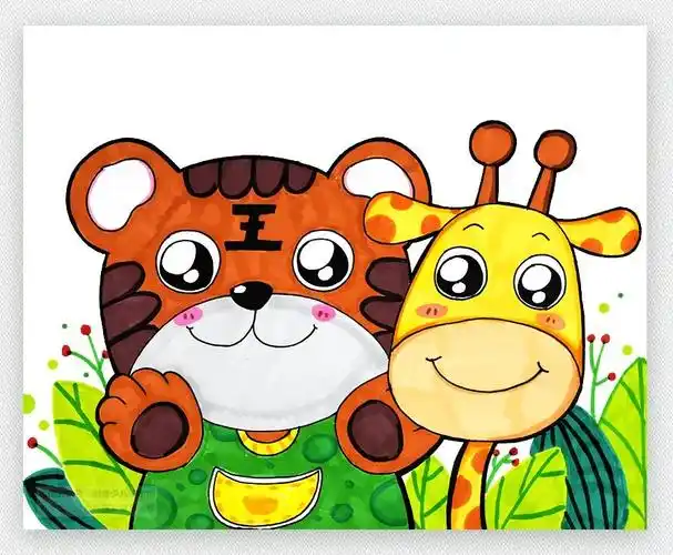 儿童画教程儿童创意水彩笔画可爱动物们的大头照