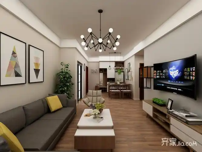 9万78平米简约二居室装修效果图,香檀小舍装修案例效果图-齐家装修网
