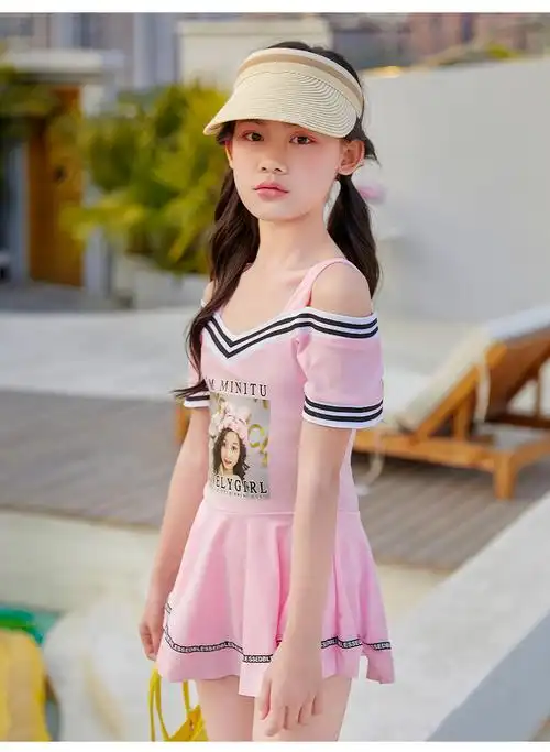 女童泳装中大童连体裙式7-11岁韩国女孩儿童游泳衣厂家直销