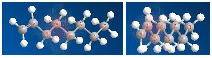 结构简式为ch2===ch(ch2)5ch3的有机物中,处于同一平面内的碳原子数最