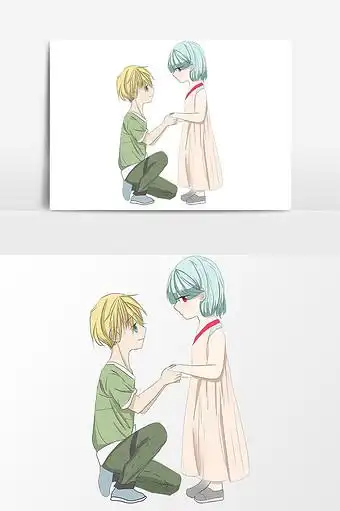 卡通哥哥牵手妹妹元素图片下载