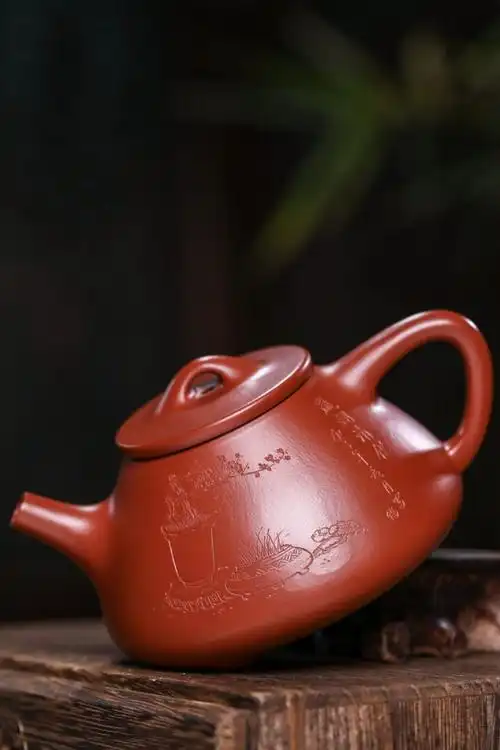 宜兴紫砂壶 i 子冶石瓢_泥料:大红袍_容量:260cc