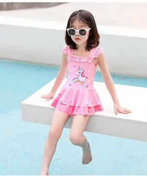 夏季新款泳衣儿童女童泳衣独角兽连体裙式卡通泳装童装宝宝可爱小孩