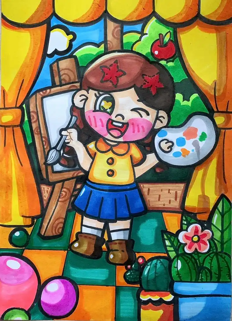 儿童画《我的梦想》主题画 又名《我是小画家》 临摹小94别人作品稍