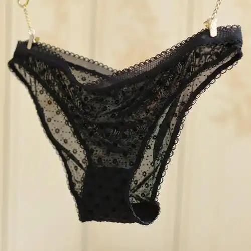 t5 法国e_am网纱半透明植绒花朵女士内裤 三角裤