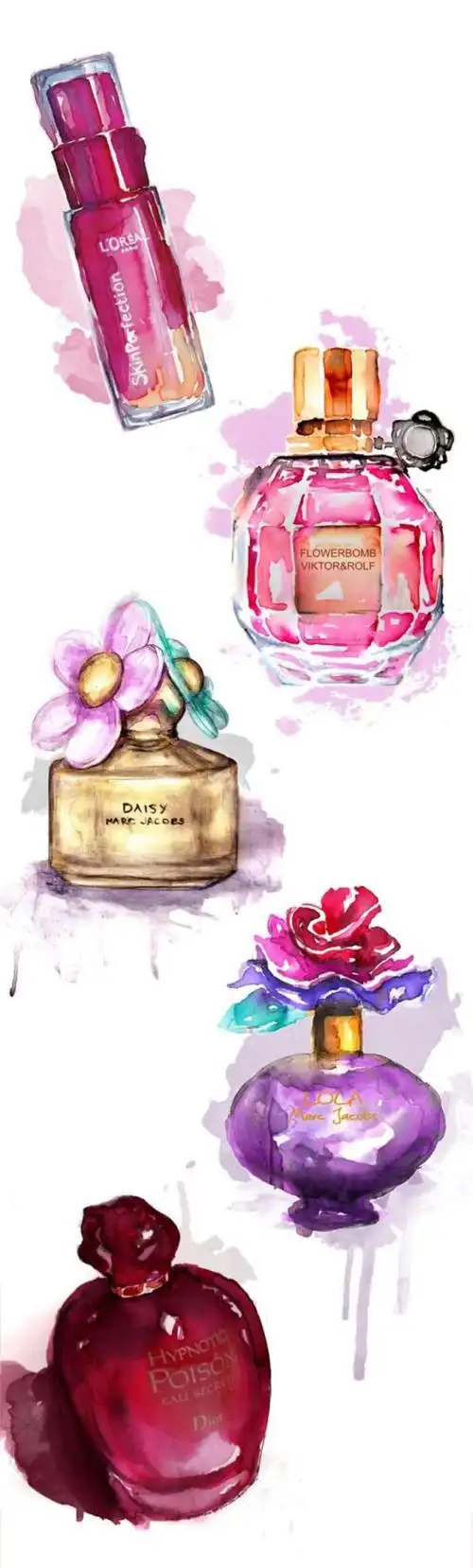 手绘水彩 香水 小清新平面设计 手账贴纸素材