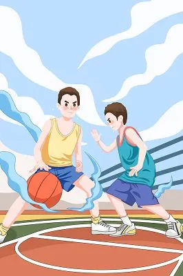 卡通扁平风男子篮球比赛插画