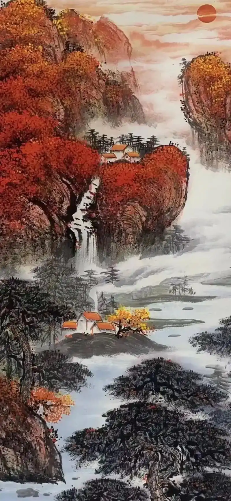 深秋枫叶红.国画山水画 浩然作品分享. - 抖音