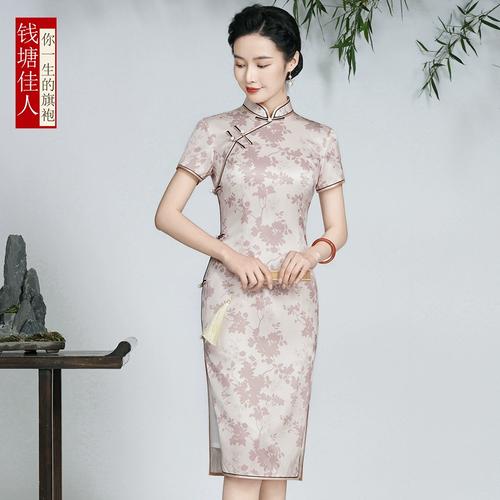 钱塘佳人如梦2024夏新款真丝提花短款旗袍女年轻气质改良修身显瘦