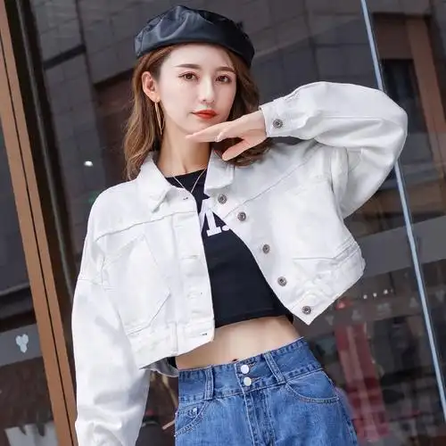 牛仔白色短款外套2021年新款春秋秋季小个子宽松短外套