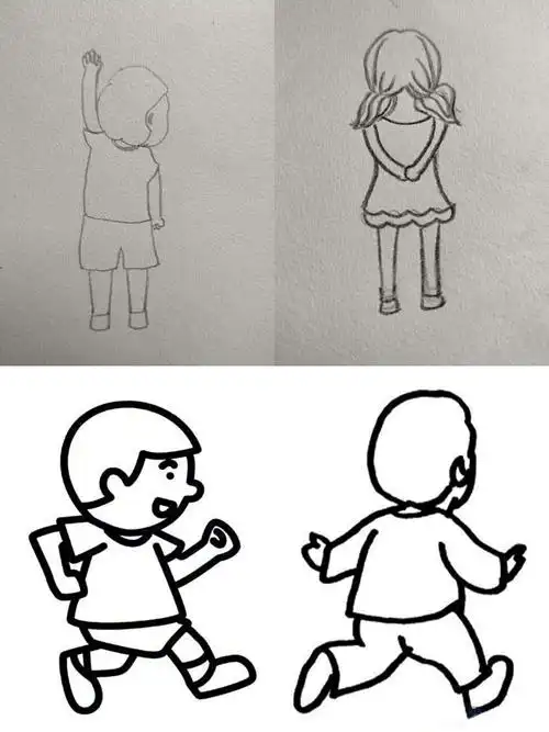 还有些小朋友想画那钟很朦胧的感觉,这时候用背影去表达会很合适哦.