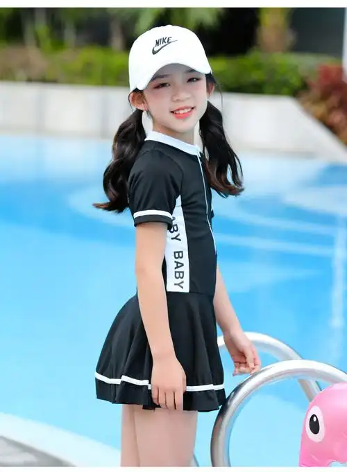 ins风女童泳装厂家直销运动游泳馆训练5-9岁中大童游泳衣nt86603