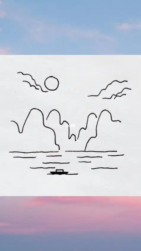 简笔画山水画简笔画山水画图片