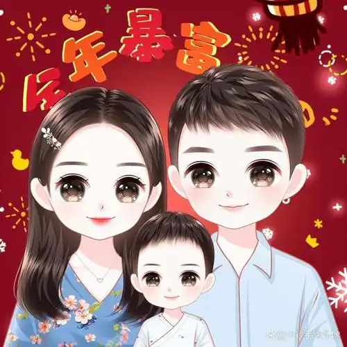 新年漫画头像单人情侣全家福手绘头像年味效果拉满
