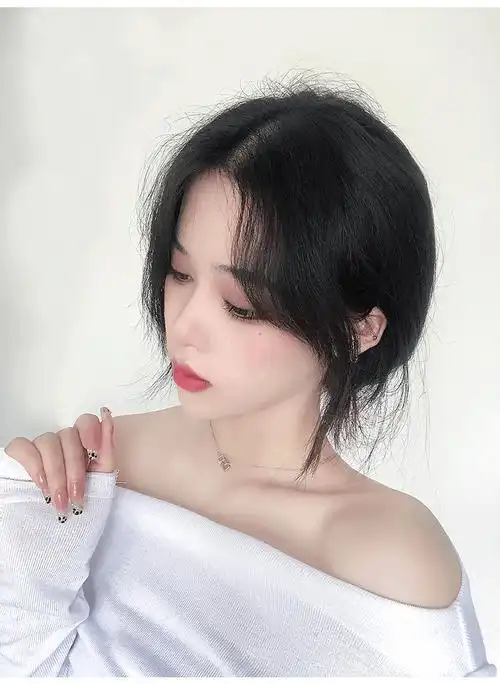 艾妃中分法式八字刘海头顶补发块假发片女自然真人发丝逼真自然浅棕色