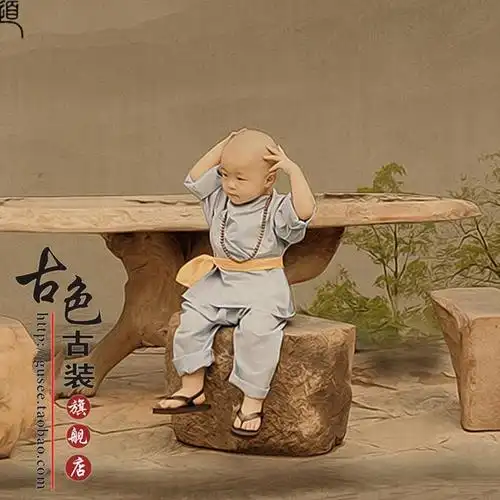 少林寺表演摄影服幼儿新款和尚小小和尚武术服服装儿童沙弥演出服