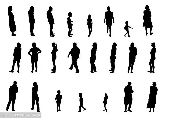 一组黑白剪影行走的人