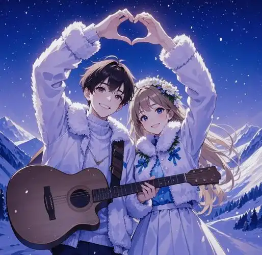 冬日雪景里的甜蜜比心,心动瞬间被定格