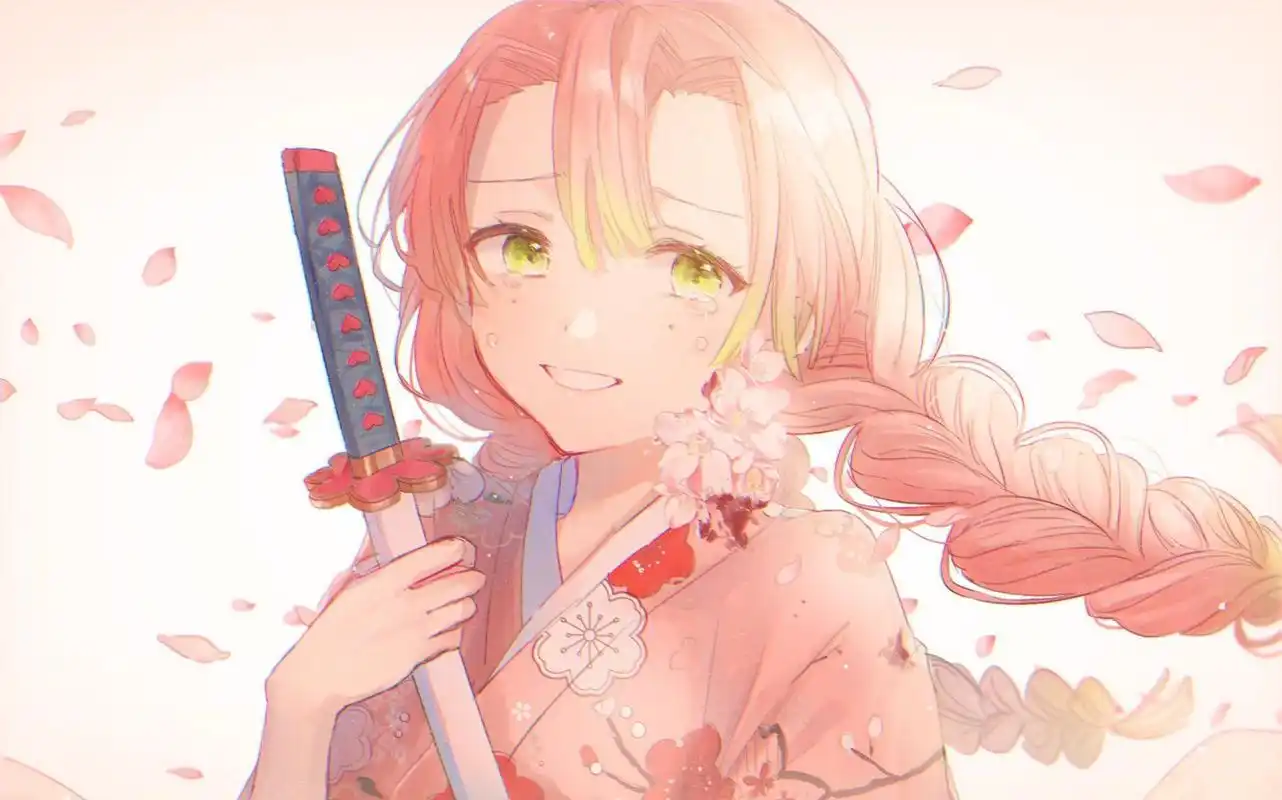 动漫大师随便画的"甘露寺蜜璃"的插画壁纸,没想到也极其好看