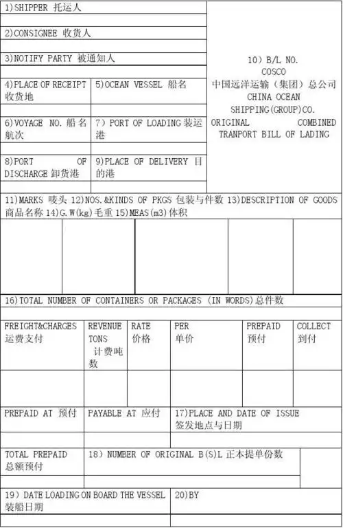 海运提单bill of lading
