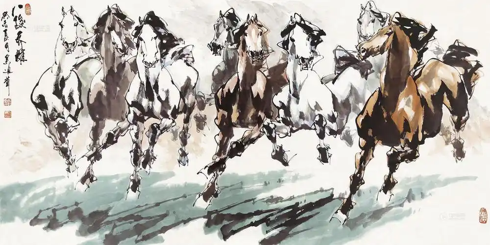 0587八骏图设色纸本