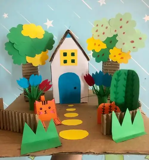 幼儿园手工纸箱房子