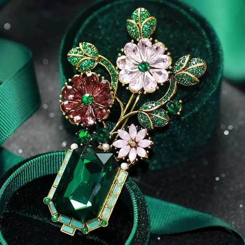 欧美复古巴洛克宫廷风花瓶胸针气质水钻花卉别针时尚大气西装配饰