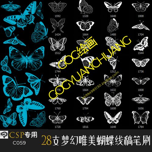 clipstudiopaint笔刷灵动彩蝶飞舞梦幻唯美蝴蝶线稿辅助线csp绘画