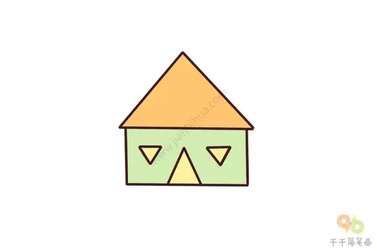 创意几何图形三角形画房子简笔画