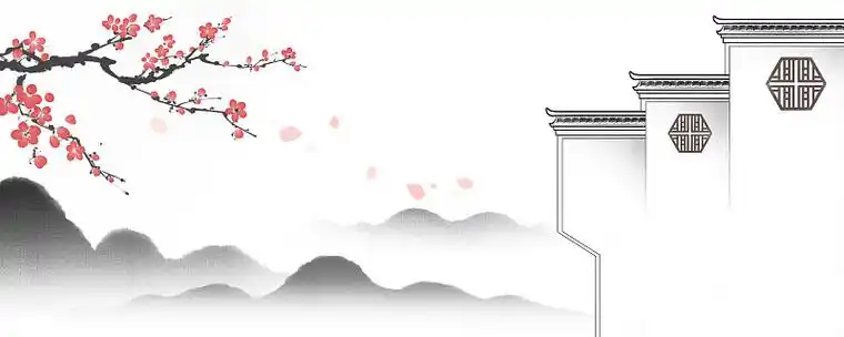 中国风水墨山水徽式建筑插画话图片下载