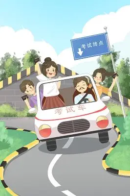 卡通绿色手绘驾校招生汽车原创插画海报素材