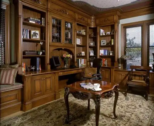 美式别墅豪华大气书柜书房设计效果图