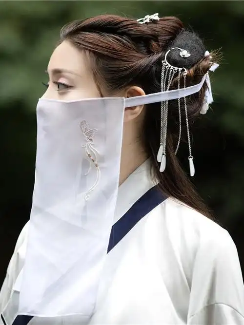 面纱新款百搭日常古风刺绣花面纱复古代汉服遮脸挂耳超仙古装汉服蒙面