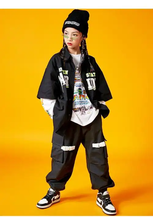 皮尔卡丹品牌hiphop街舞童装男童炸街酷帅潮服女童嘻哈套装儿童爵士舞
