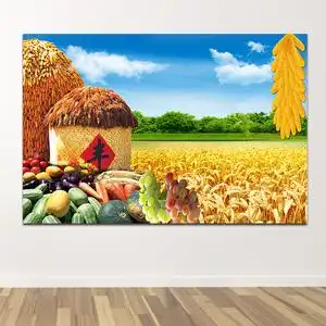五谷丰登餐厅装饰挂画有框丰收图简约客厅墙贴画壁画金色麦田海报