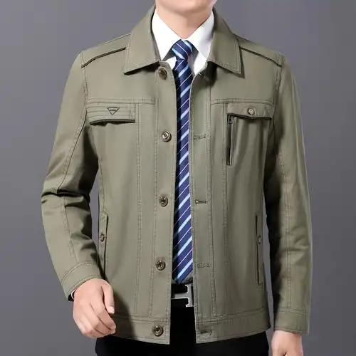 yuansu中年男士春秋季休闲男装薄款外套中老年夹克衫爸爸秋装上衣服