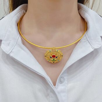 映珊珠宝古法金项圈女高级感古典风黄金宝相花吊坠颈圈999足金如意锁